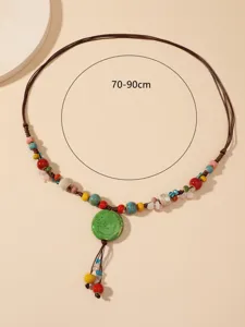 Boho εθνοτικό κεραμικό κολιέ με χάντρες πολύχρωμο πέτρινο κολιέ με χάντρες για γυναίκες