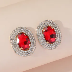 Elegante ovale rote Kristall Ohrringe mit doppelten Strass Rand Damen Luxus Mode Schmuck Accessoires.
