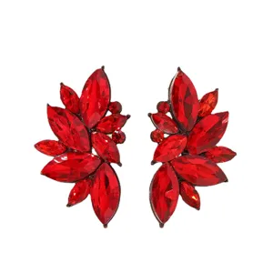Wunderschöne rote Kristall Ohrringe für Damen, europäische Mode Luxus Metall Schmuck Design.