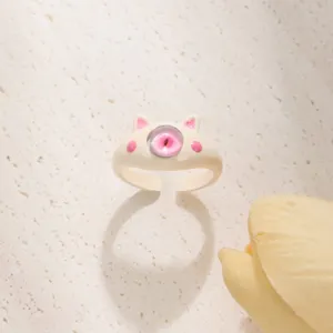 Anello aperto mostro cartone animato carino con pietra occhio di gatto rosa gioielli donna
