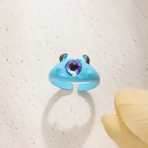Simpatico anello mostro blu donna stile dopamina design aperto occhio viola bigiotteria
