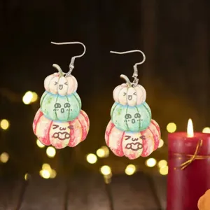 Boucles d'Oreilles Pendantes en Bois de Action de Grâce pour Femmes Citrouille Ajouré Feuille d'Érable Champignon Imprimé Bijoux
