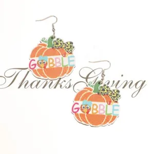 Jolies boucles d'oreilles pendantes en bois de citrouille pour Thanksgiving femmes