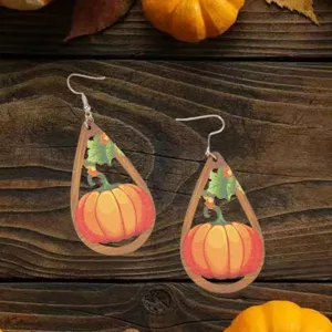 Boucles d'oreilles pendantes en bois citrouille automne Thanksgiving pour femmes principal
