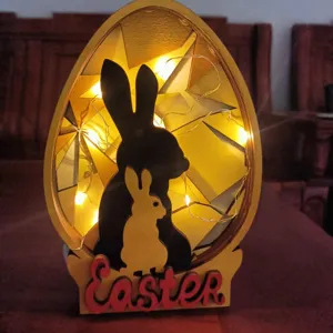 Décoration de table lumineuse LED en bois œuf de Pâques lapin fête artisanat cadeau festif
