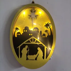 Wooden Easter Nativity Scene Hanging Ornament Bethlehem Jesus Birth Hollow Carved Pendant For Home Holiday Party Decor