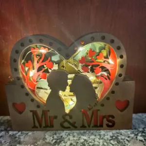 3D Wooden Mr And Mrs Heart Couple Silhouette Ornament Valentine Wedding Decorative Desktop Craft Gift