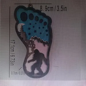 Wooden Bigfoot footprint 3D hanging pendant ornament for festival holiday home decoration.