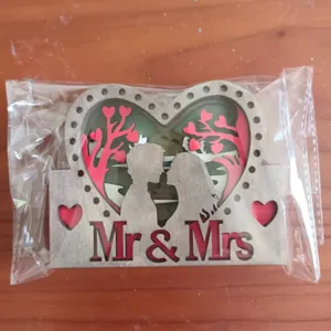Wooden 3D wedding decorative ornament desktop display with romantic couple silhouette