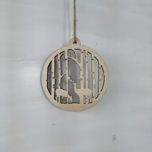 wooden deer forest hanging ornament detail christmas decoration rustic style natural wood slice