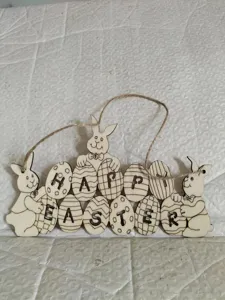 Wooden Easter bunny egg hanging decoration festive party home yard hanging ornament decor