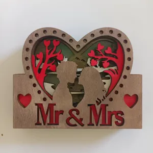 Wooden 3D Mr & Mrs wedding Valentine decoration desktop ornament craft gift for couples.