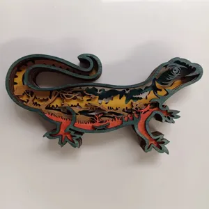 Lezard en bois ornement de bureausculpte en couches 3D decor de paysage de nature