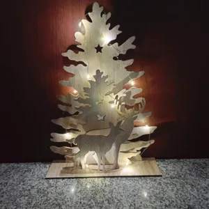Sapin de Noël en bois avec guirlande lumineuse LED décoration de table de fête hivernale