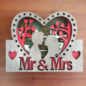 Wooden 3D Valentine Day Wedding Couple Tabletop Decor Heart Hollow Tree Ornament Gift