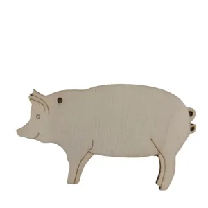 Blank wooden pig shape slice DIY craft hanging tag for wishing and pet ID tag 10pcs.