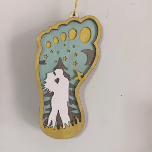 Wooden Layered Couple Bigfoot Hanging Ornament Valentine Day Wedding Home Decor Wooden Craft Pendant