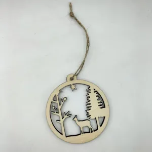 Wooden Christmas deer hanging pendant hollow ornament for holiday indoor and outdoor decor