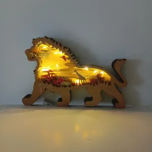 3D Holz Löwe Lampe LED Nachtlicht Tier Tischdeko Ornament für Heimdekoration Geschenk