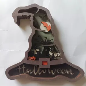 Décoration de chapeau de sorcière d'Halloween en bois multicouche ornement de fête