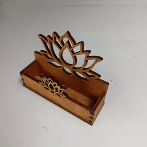 Retro Wooden Business Card Holder Hollow Lotus Card Organizer Desktop Storage Box Office Home Decorative Ornament
