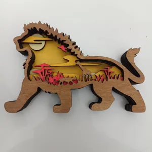 3D Holz Löwe Ornament mehrschichtig geschnitzte Tier-Tischdekoration für Zuhause Geschenk.
