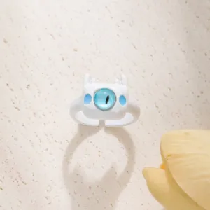 Carino anello aperto occhio di gatto mostro dei cartoni animati, gioiello colorato dopamine dettaglio.