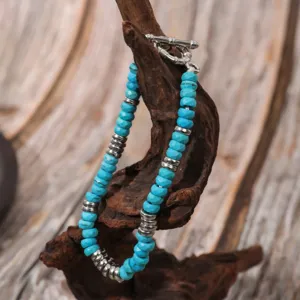 Vintage turquoise beaded bracelet with silver spacers ethnic style detail jewelry