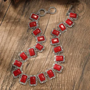 Bohemian vintage red stone statement necklace for women chunky geometric collar necklace