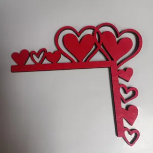 Red wooden heart door corner decoration for Valentine wedding home decor detailed shot