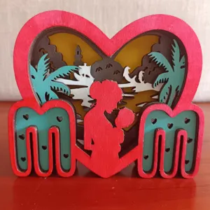 Mother's Day wooden carved MOM desktop ornament, creative heart tropical landscape decor.