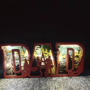 Wooden DAD LED illuminated ornament Father's Day hollow carved desktop decor gift