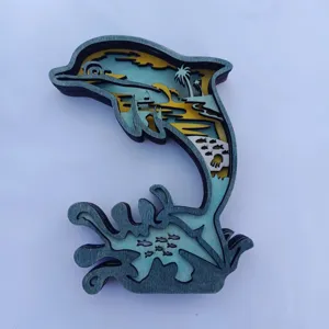 Wooden 3D Dolphin Desktop Ornament Creative Marine Animal Ocean Decor For Home Table Top Decoration