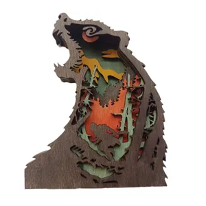Ornement de bureau d'animal sculpté multicouche en bois décoration de forêt de nature créative