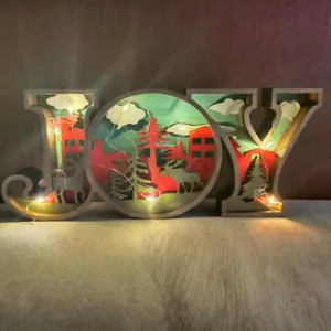 Wooden Christmas JOY LED light ornament desktop holiday decor festival gift decoration