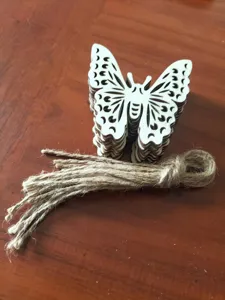 Wooden hollow butterfly pendants with natural jute twine for DIY home craft decor items