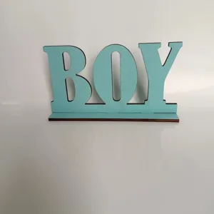 Ornement de Bureau en Bois Lettre Boy Moderne Minimaliste Panneau Alphabet en Bois Bleu Décoration de Table pour Maison Fête