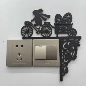 Easter wooden rabbit bicycle cart ornament detail, laser-cut wall corner decor.