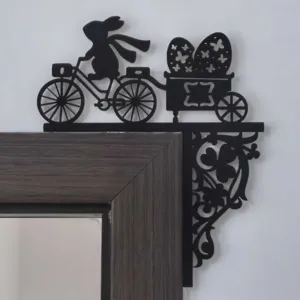 Easter bunny bicycle door corner wooden decoration wall art silhouette accent sign detail