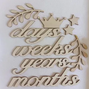 Wooden baby milestone photography props set laser cut words days weeks months newborn decor