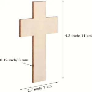 Wooden cross cutout for kids painting, DIY craft wooden slice with size specifications, 1pc