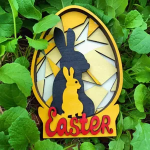 Décoration en bois d'œuf de Pâques lapin pour fête de printemps intérieur maison suspendue.