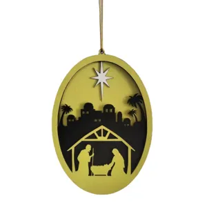 Wooden Christmas Nativity ornament hanging decoration Bethlehem Jesus scene festive decor pendant