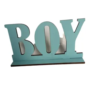 Panneau décoratif de bureau en bois bleu avec lettres BOY pour décoration ambiance