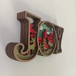 Wooden 3D JOY Christmas sign layered wall hanging decor holiday ornament wholesale listing main