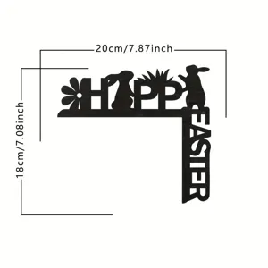 Easter wooden door corner decoration with bunny and flower silhouette, 20x18cm festival sign.