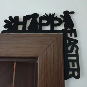 Wooden Easter Door Corner Sign, Happy Easter Bunny Black Wooden Decor for Home Party