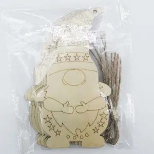 Wooden Christmas Gnome Hanging Tags DIY Laser Cut Wood Ornaments with Twine for Holiday Decor