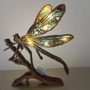 Lampe de table libellule en bois artisanat creatif decoration de bureau lumineuse interieur