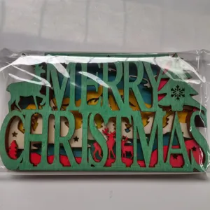 Decoration de noel en bois lettre ornement de bureau multicouche creux fete de vacances